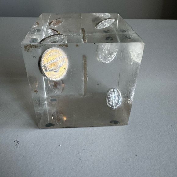 Vintage 1959 Floating Pop Art Lucite Clear Proof Coins Cube - Picture 7 of 11